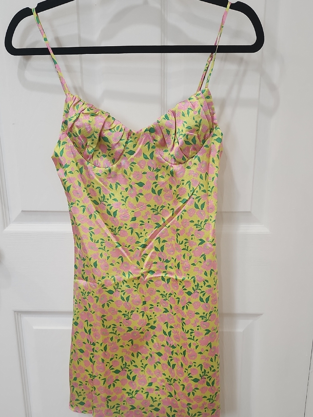 Floral Satin Slip Dress in Pink & Lime Green